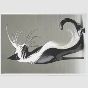 Decoupage Black White Cat in High Heel Shoe  Tissue Paper