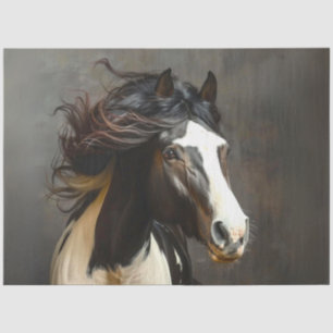 Decoupage Black White Horse Gypsy Vanner Long Mane Tissue Paper