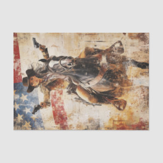 Decoupage Blonde Gunslinger on Horse American Flag Tissue Paper