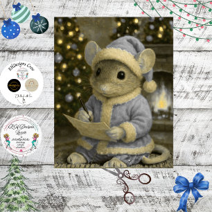 Decoupage Blue Santa Mouse Writing Letter to Santa Tissue Paper