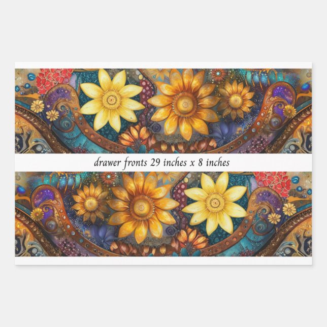 Decoupage Boho Floral Drawer Fronts 29x8"  Wrapping Paper Sheet (Front)