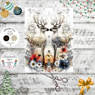 Decoupage Bold Deer Floral Christmas Art Print Tissue Paper