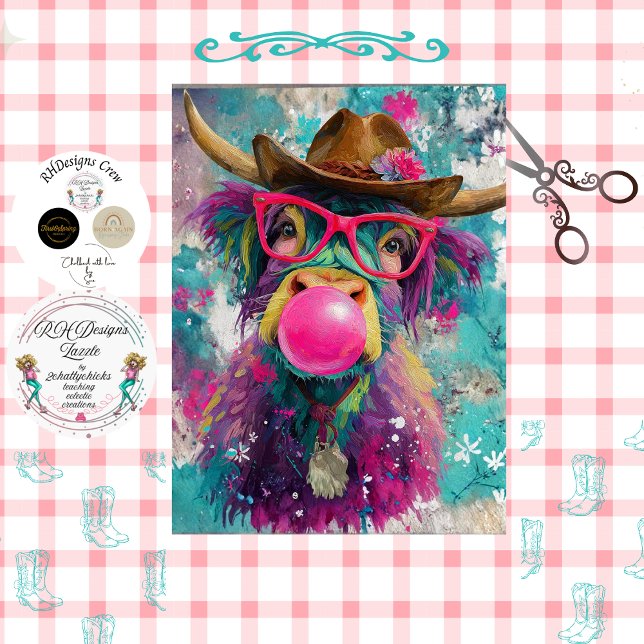 Decoupage Bubblegum Highland Cowgirl  Tissue Paper (Creator Uploaded)