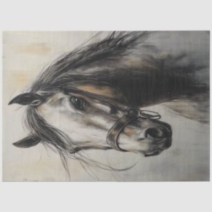 Decoupage Charcoal Horse Untamed Grace Art Tissue Paper