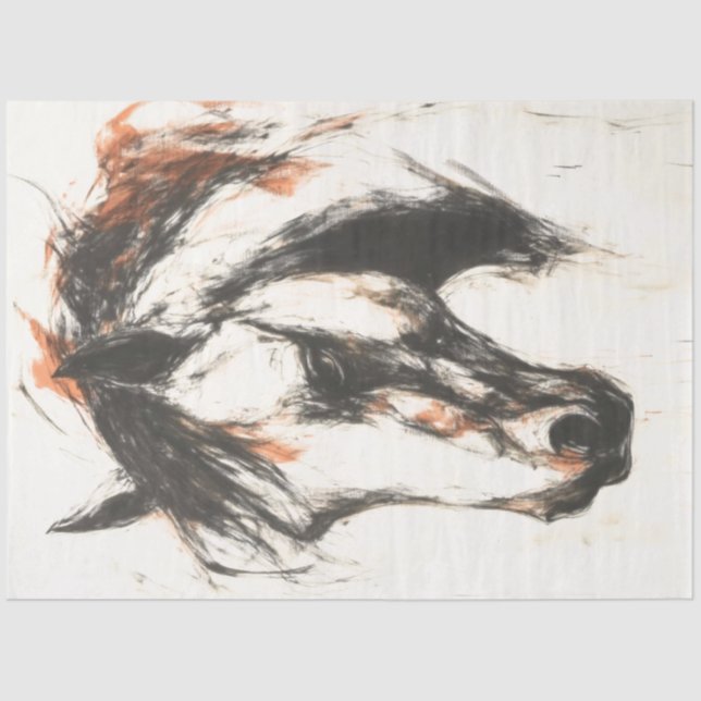 Decoupage Charcoal Rust Drawing Horse Flowing Mane Tissue Paper (Front)