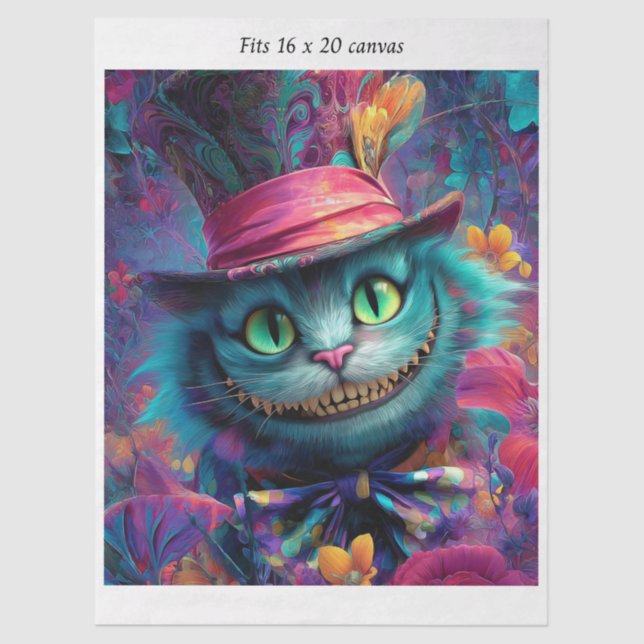 Decoupage Cheshire Cat Fits 16x20 Canvas Tissue Paper (Front)