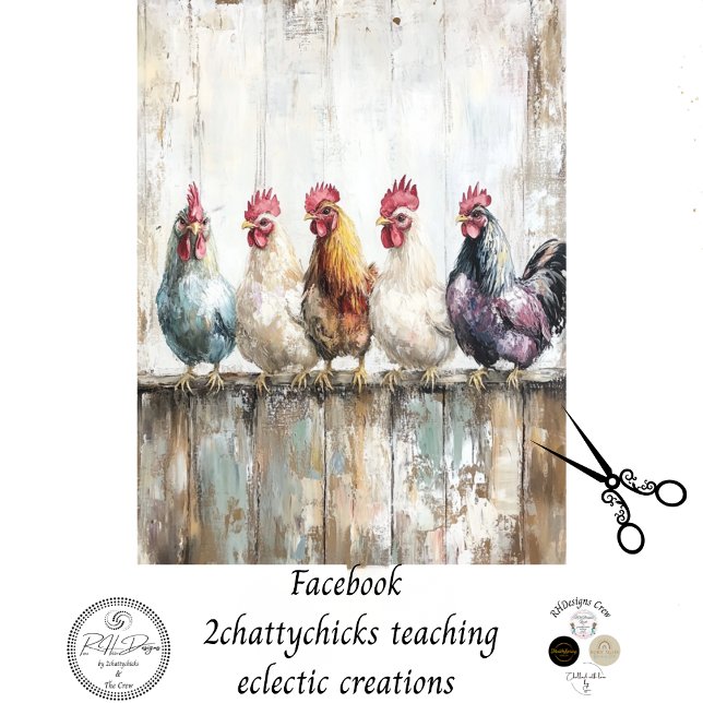 Decoupage Chickens Perched Distressed Peeling Wall Tissue Paper (Creator Uploaded)