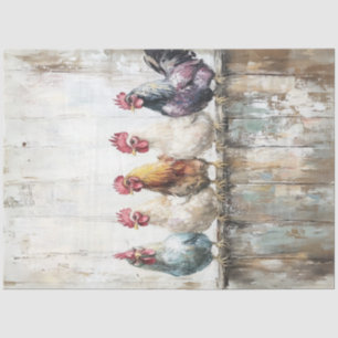 Decoupage Chickens Perched Distressed Peeling Wall Tissue Paper