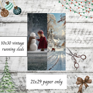 Decoupage Child Snowman Church Winter Sled Runners Tissue Paper