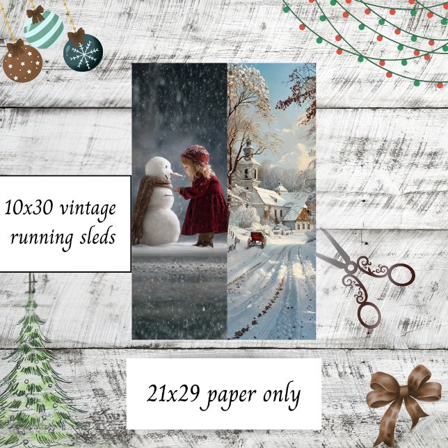 Decoupage Child Snowman Church Winter Sled Runners Tissue Paper (Creator Uploaded)