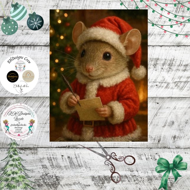 Decoupage Christmas Mouse Dressed as Santa Tissue Paper (Creator Uploaded)