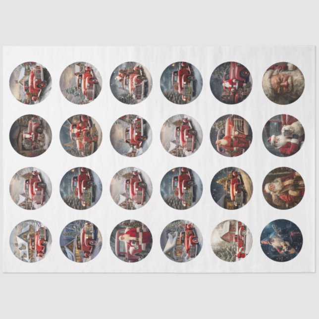 Decoupage Christmas Santa Truck Coasters  Tissue Paper (Front)