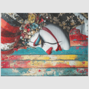 Decoupage Circus Woman Ornate Costume Pearls Gold Tissue Paper