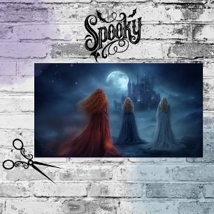 Decoupage Cloaked Women Moonlit Summons Castle. Tissue Paper