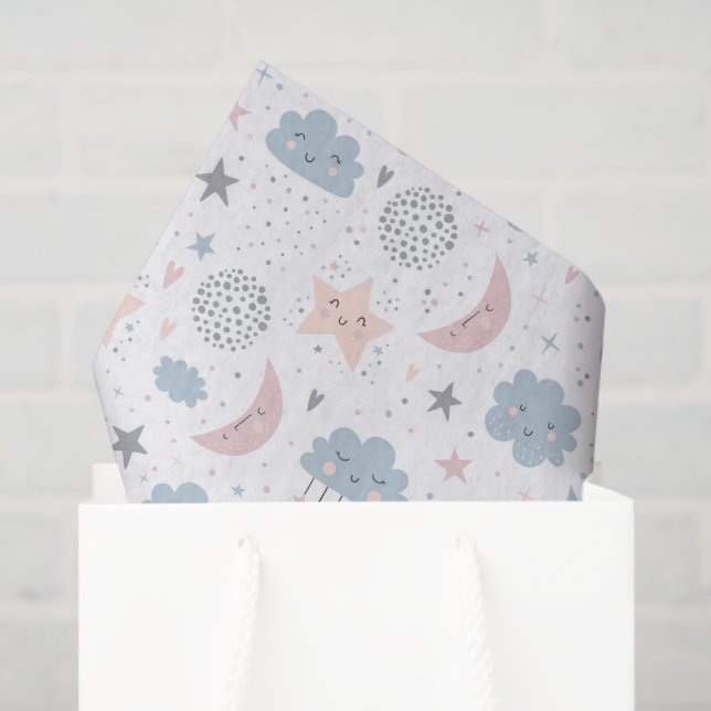 Decoupage Clouds Moon Starry Sky Baby Shower Tissue Paper (Gift Bag)