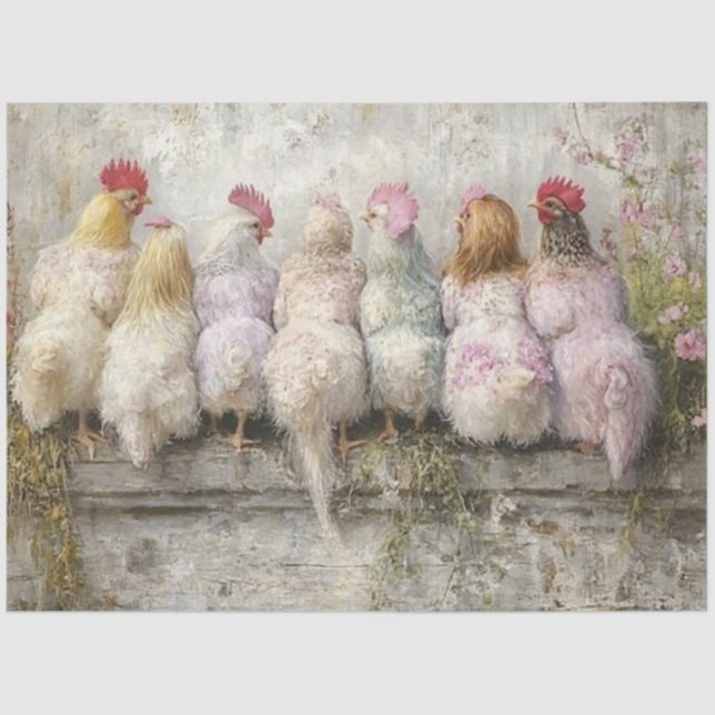 Decoupage Colourful Chicks Perched On Window Ledge Tissue Paper (Front)