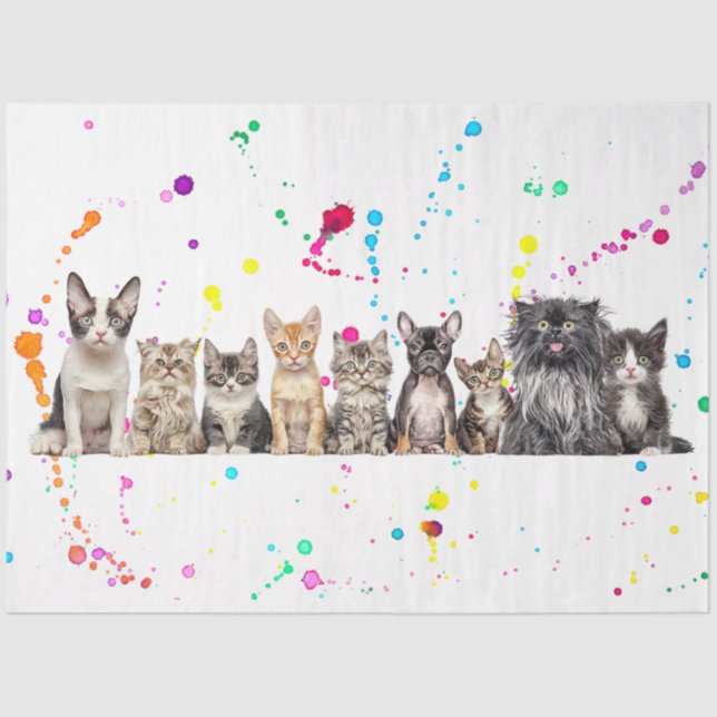Decoupage Combination of Dogs & Cats In A Row Tissue Paper (Front)