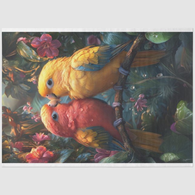 Decoupage Conure Love Birds in Tropical Forest Tissue Paper (Front)