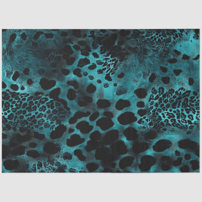 Decoupage Coordinating Teal Tiger Skin Print Tissue Paper (Front)