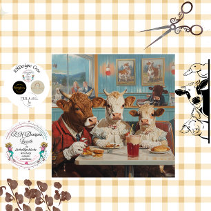 Decoupage Cow Family Sitting in Vintage Diner  Tissue Paper