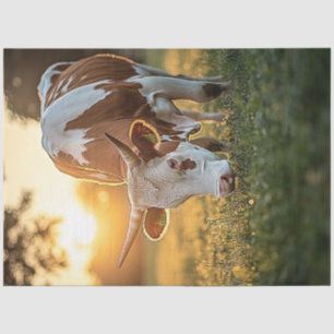 Decoupage Cow Long Horn Grazing  Tissue Paper