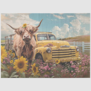 Decoupage Cow Vintage Truck Sunflowers  Tissue Paper