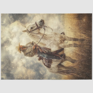 Decoupage Cowboy Riding Horse Field Tissue Paper