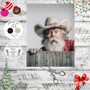 Decoupage Cowboy Santa Claus Peeking Over Fence Tissue Paper