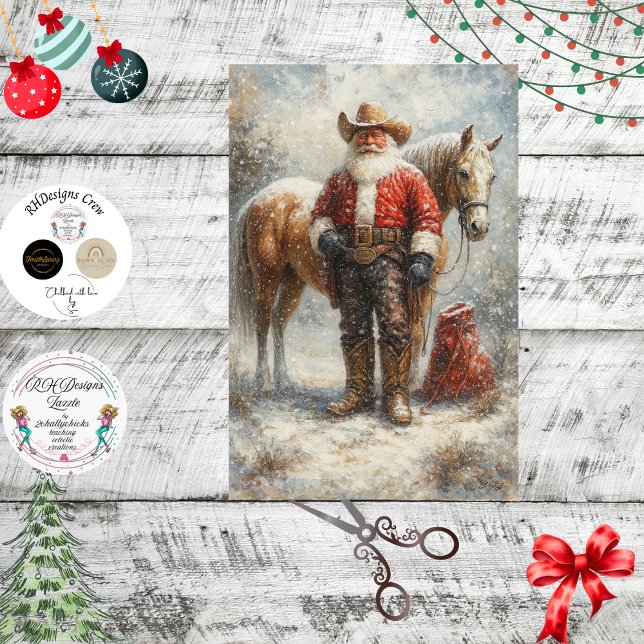 Decoupage Cowboy Santa Horse Winter Scene Tissue Paper (Creator Uploaded)