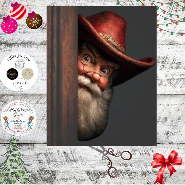 Decoupage Cowboy Santa Peeking Naughty Nice  Tissue Paper (Creator Uploaded)