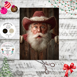 Decoupage Cowboy Santa Peeking Rustic Fence  Tissue Paper