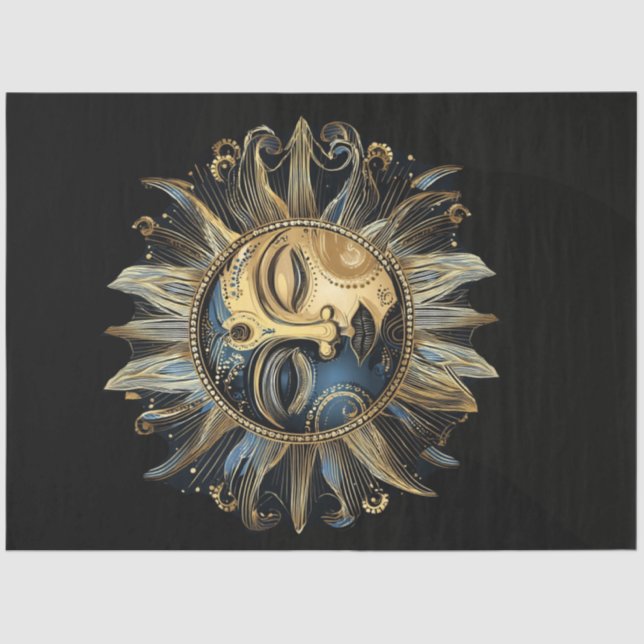 Decoupage Crescent Intricate Celestial Sun  Tissue Paper (Front)