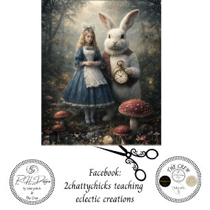  Decoupage Curious Girl White Rabbit Pocket Watch  Tissue Paper