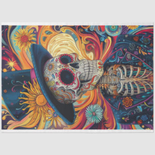 Decoupage Day of Dead Skeleton Vibrant Coloured  Tissue Paper