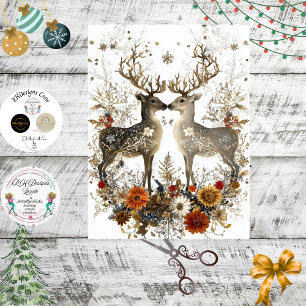 Decoupage Deer Floral Artwork Christmas Tissue Paper