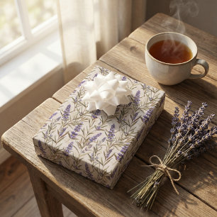 Decoupage Design with Lavender Flowers and Beige Wrapping Paper Sheet