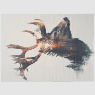 Decoupage Double Exposure Deer Profile Tissue Paper