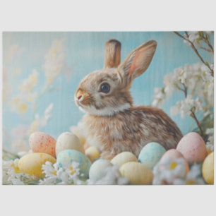 Decoupage Easter Brown Rabbit Pastel Eggs Tissue Paper