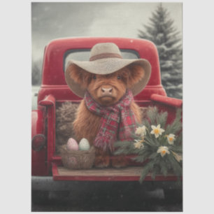 Decoupage Easter Highland Vintage Red Truck  Tissue Paper