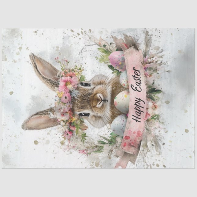 Decoupage Easter Rabbit Watercolor Background Tissue Paper (Front)