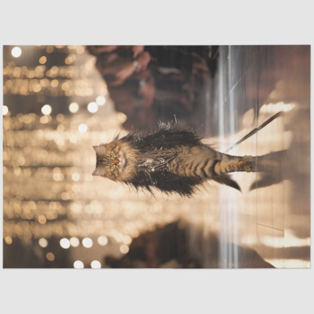 Decoupage Elaborate Cat Walking Down Runway  Tissue Paper (Front)