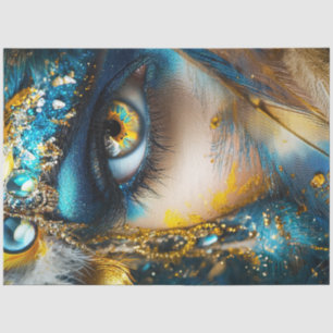Decoupage Elaborate Eye Intricate Blue Gold Teal  Tissue Paper