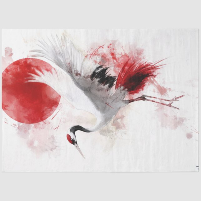 Decoupage Elegant Japanese Crane & Red Sun Tissue Paper (Front)