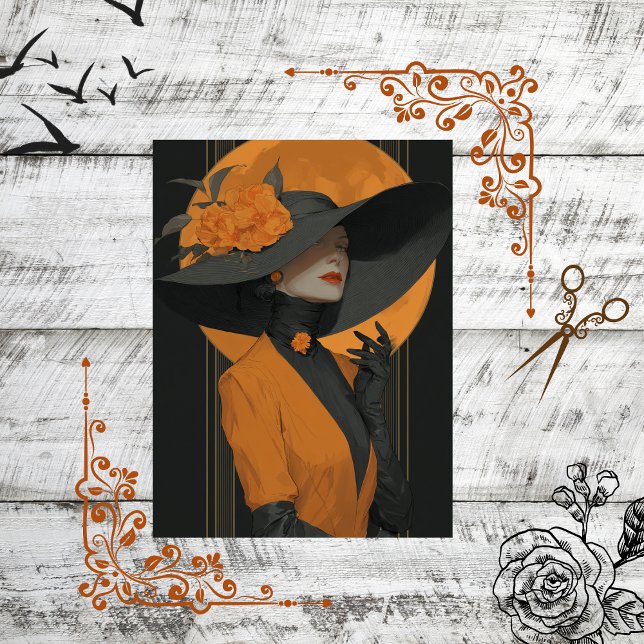 Decoupage Elegant Lady In Halloween Fall Attire   Tissue Paper (Creator Uploaded)