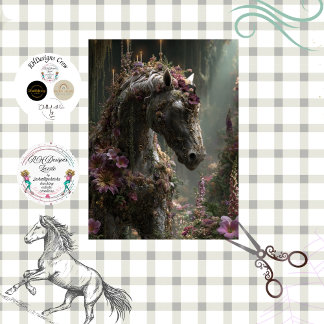 Decoupage Enchanted Black Majestic Floral Horse  Tissue Paper