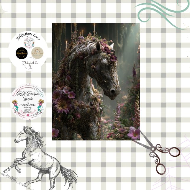 Decoupage Enchanted Black Majestic Floral Horse  Tissue Paper (Creator Uploaded)