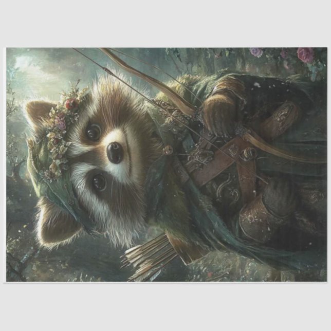 Decoupage Enchanted Racoon Forest Archer Tissue Paper (Front)