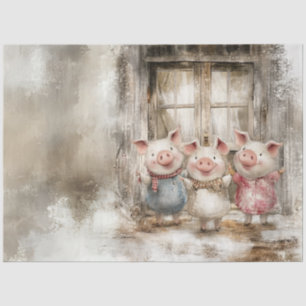 Decoupage Fairytale Whimsical Pigs Storybook  Tissue Paper