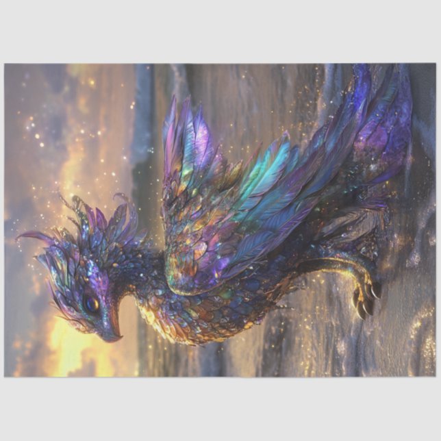 Decoupage Fantastical Purple Crow Like Bird  Tissue Paper (Front)