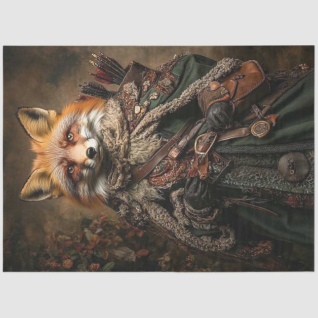 Decoupage Fantasy Fox Mediaeval Style Attire Tissue Paper (Front)